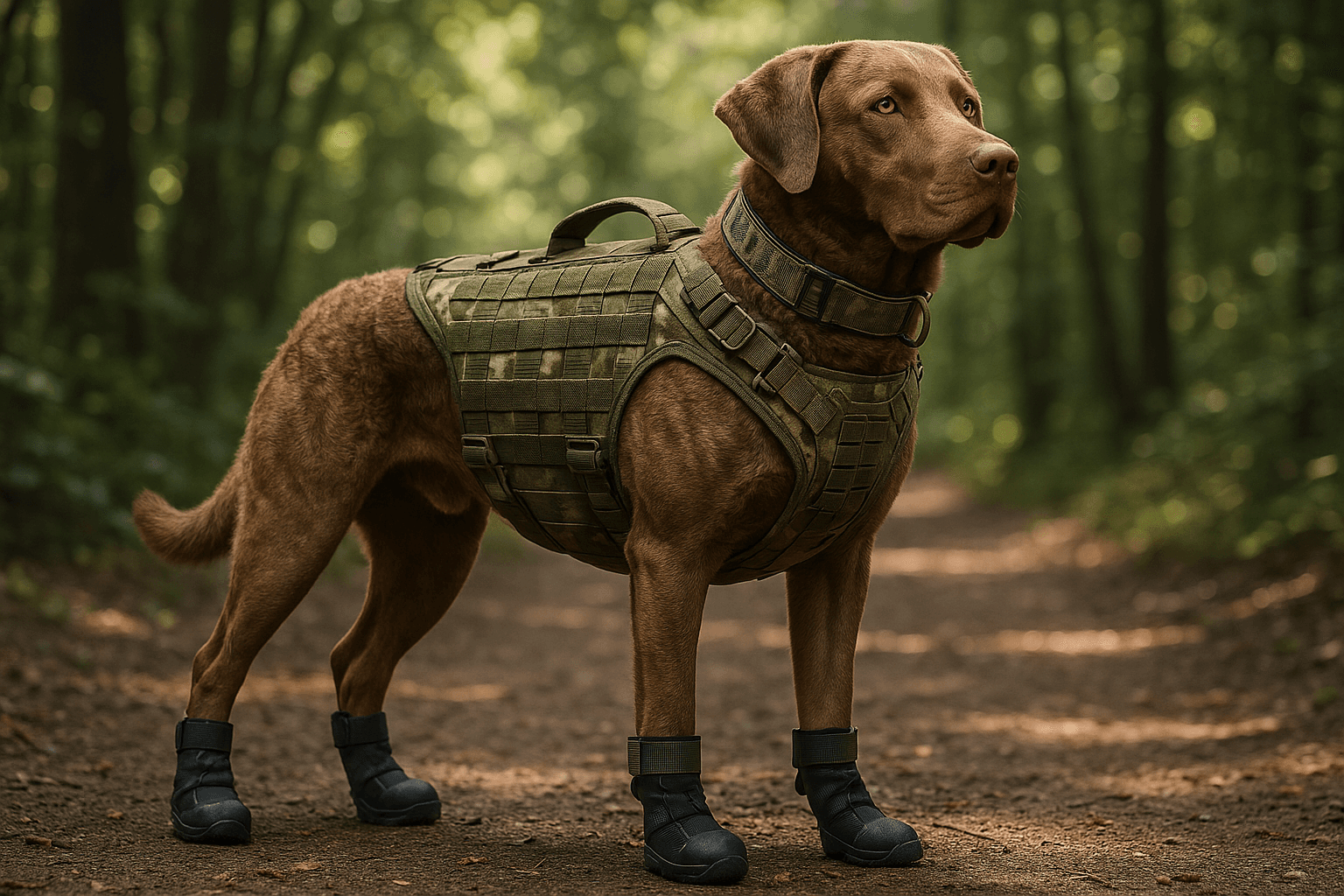 Hunting dog in full tactical gear