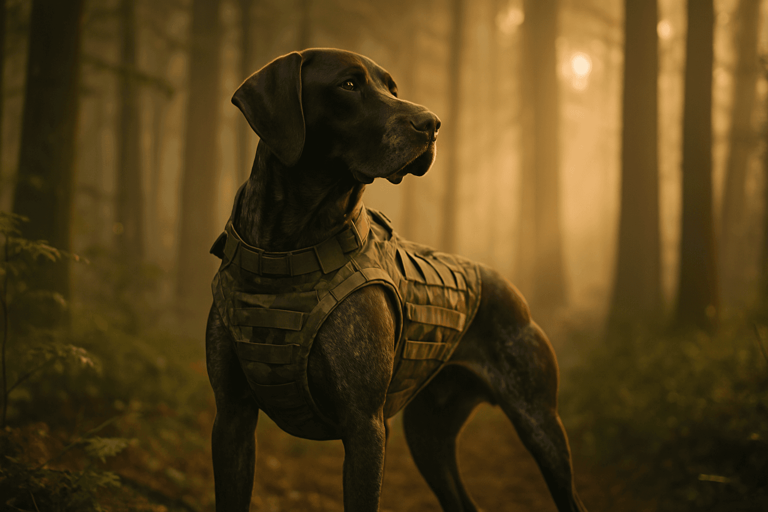 Hunting dog in tactical gear