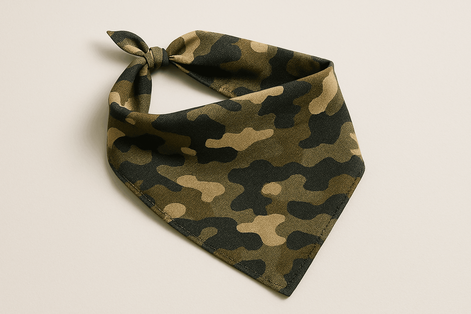 Detail view of the KEIAHUAN Camo Dog Bandana fabric