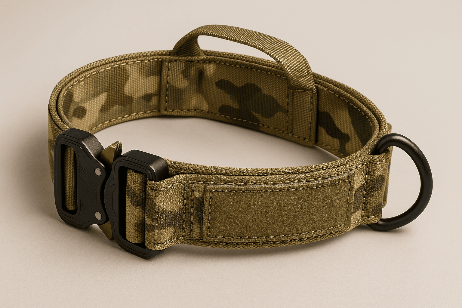 Detail view of the Joytale Tactical Dog Collar buckle and handle