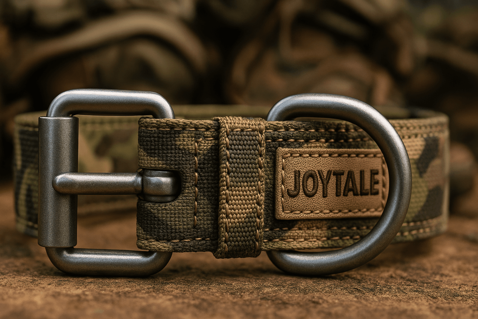 Close-up of the metal buckle and stitching on the Joytale tactical collar